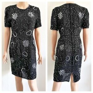 Black Sequin Cocktail Dress Midi Length Evening Wear